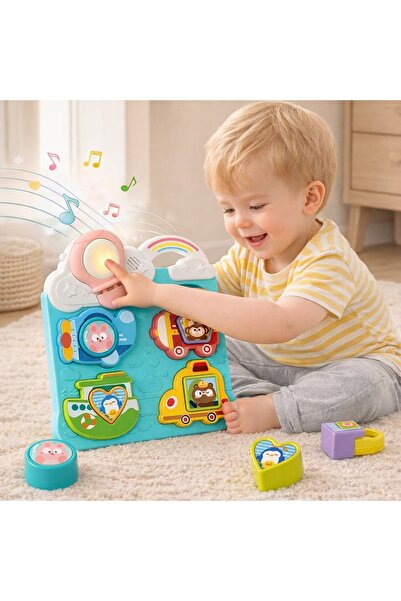 Picodino Panou de activități interactiv cu sortator de forme și vehicule, cu lumini și sunete Huanger Shape Cognition Blue