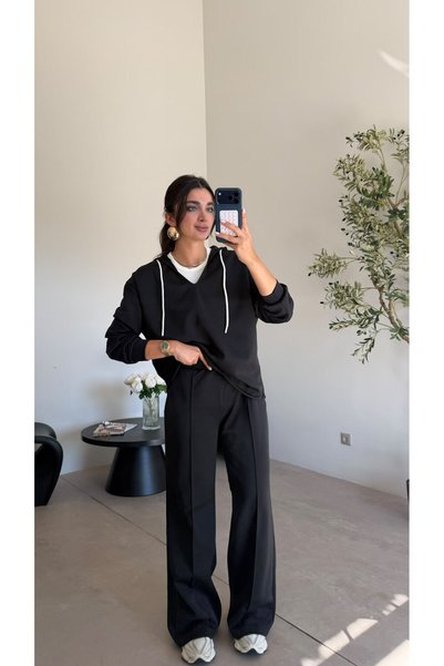 Bade Butik Black triple biyeli set