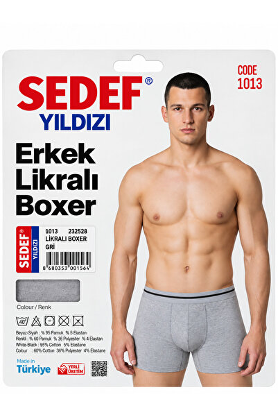 Sedef Yıldızı Erkek Likralı Boxer 6’lı Paket Pamuklu Esnek Boxer