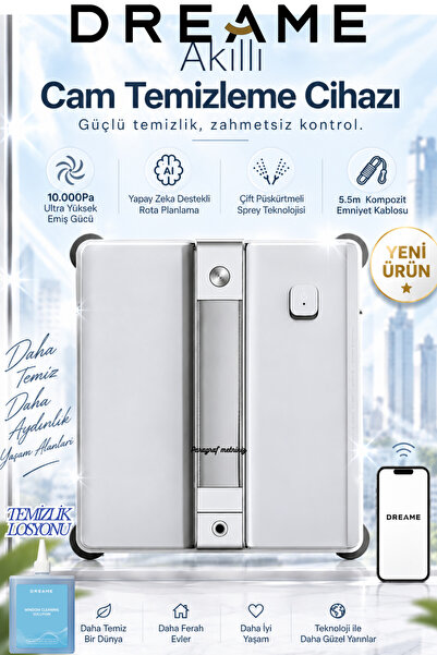 Dreame Akıllı Cam Temizleme Cihazı 10.000Pa Ultra Yüksek Emiş Gücü, Yapay Zek...