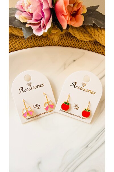 Yeşim Aksesuar Children's Earring Set with Bow and Apple, 2-Piece Children's ...