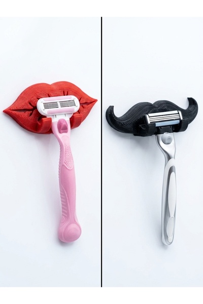 LOOKLYN Set of 2 Razor Holders with Mustache and Lip Designs - Bathroom Razor...