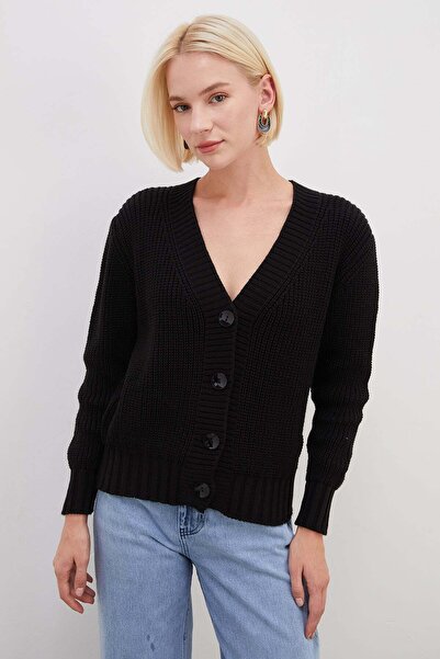 Fulla Moda Buttoned V-Neck Casual Knitwear Cardigan