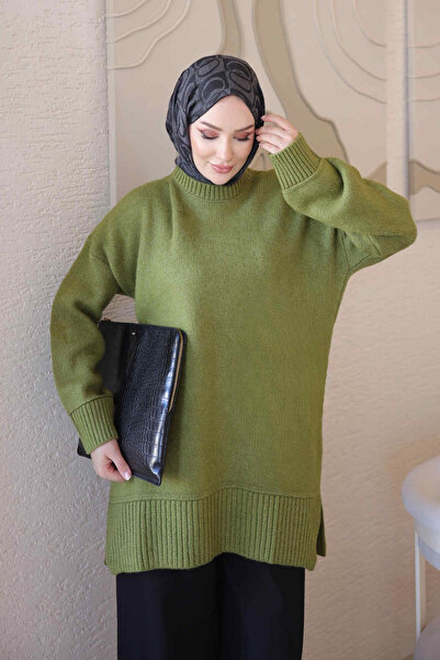 İmajButik Green Casual Soft Knit Sweater