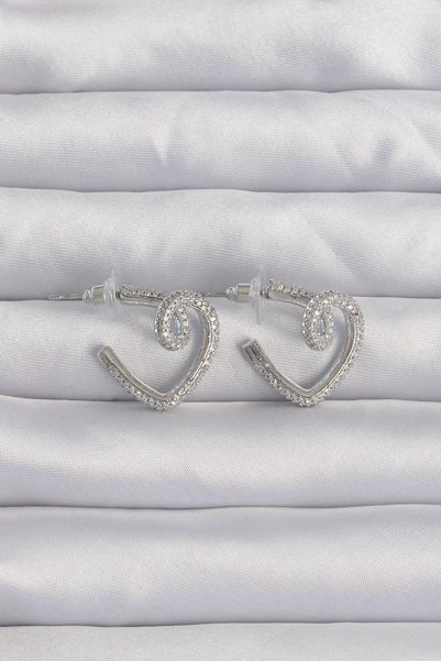 Lovesta Home Brass Silver Color Zircon Stone Curved Half Heart Earrings Tj-Bk...