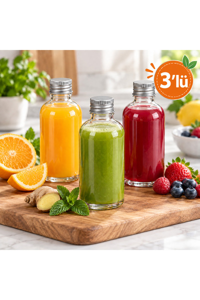 ARVALE 3 Pieces 100 ml Glass Ginger Shot Bottle – Mini Beverage Bottle with S...