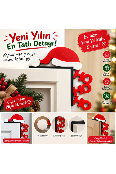 Yılbaşı Noel Baba Şapkalı Kapı Süsü – Ho Ho Ho Dekoratif Kapı Köşe Süsü
