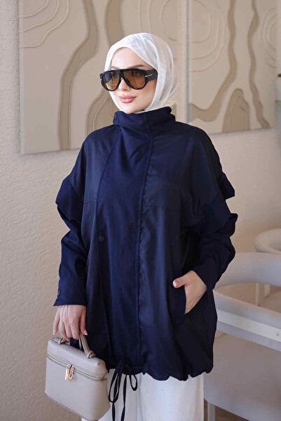 İmajButik Lacivert Fermuarlı Çıtçıtlı Garnili Ceket