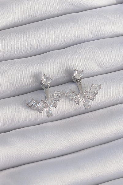 Lovesta Home Brass Silver Color Zircon Stone V Model Earrings Tj-Bkp9290