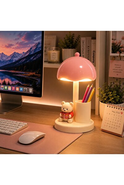 Duffa Ayıcıklı LED Masa Lambası Kalemlik USB Şarjlı 3 Kademeli Ayıcık Kalemli...