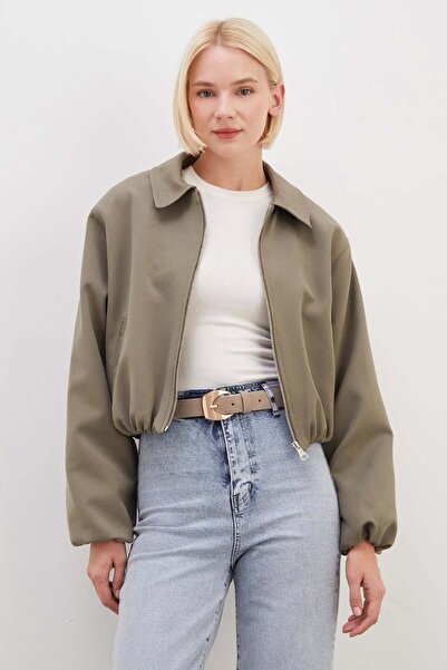 Fulla Moda Zippered Polo Collar Bomber Jacket