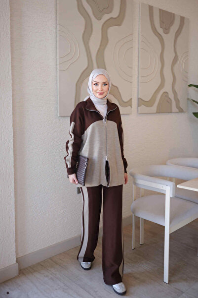 İmajButik Modest Two Piece Set - Brown - Long