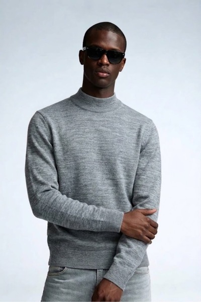 COMBİNE MİCHAİL Men's Half Fisherman Gray Knitwear Sweater