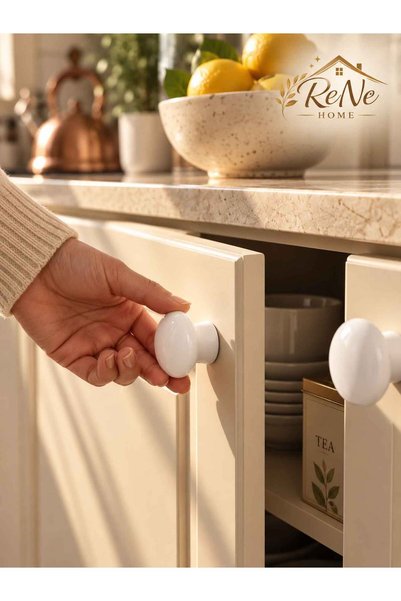 ReNe HOME Mushroom Button Handle (10 Pieces White) Furniture Cabinet Drawer Kitchen Nightstand Dresser Handle