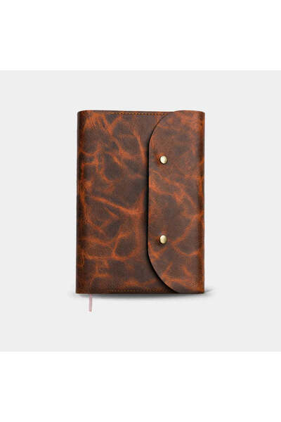 A5 Defter Kılıfı Hakiki Deri Koyu Taba Full-Grain Dana Derisi El Yapımı