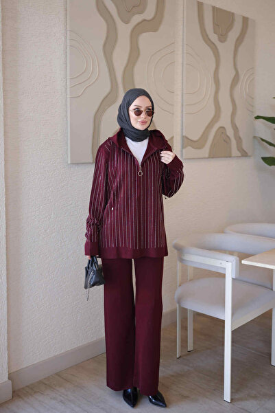 İmajButik Modest Two Piece Set - Burgundy - Long