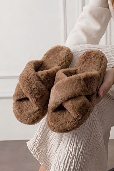 FUGA MODA Krossa Mink Cross-Strapped Plush Women's Winter House Slippers