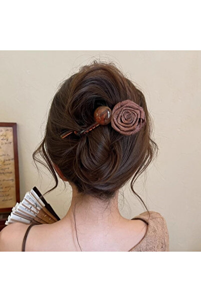 So Much Accesories Rose Detailed Bun Hairpin - Brown