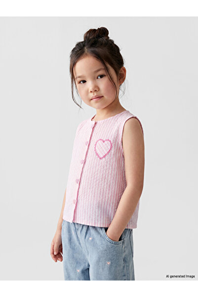 LC Waikiki Lcw Kids Pink Heart Embroidered Girls' Shirt