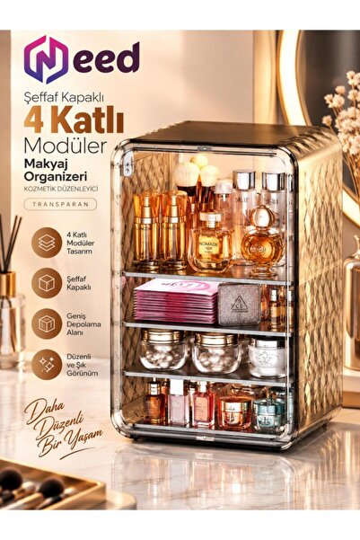 Need Dolap Tasarımlı Şeffaf Kapaklı Makyaj Organizeri – Gold Transparan - ND-...