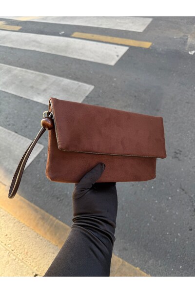 Mia Collection Simple Model Clutch Bag, Portfolio Bag, Handbag Suede Bitter B...