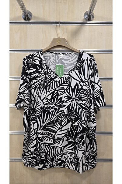 trendbysena Γυναικεία βαμβακερή μπλούζα από βισκόζη με λαιμόκοψη V και ελαστι...