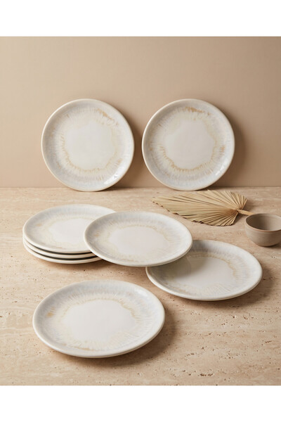 RUBİ PORSELEN Wave 6-Piece Porcelain Cake & Dessert Plate Set 17 cm - Pattern...
