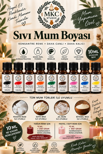 MKC STUDIO 9'lu Sıvı Mum Boyası Seti 9x10 ML – Parafin, Soya Wax ve Jel Mum İ...