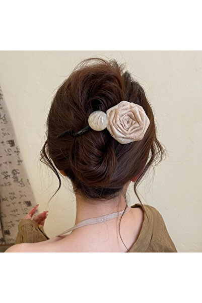 So Much Accesories Rose Detailed Bun Hair Clip - Cream