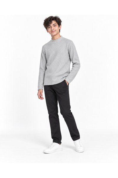 BABİDO Children's Unisex 3-Piece Ribbed Half Turtleneck Long Sleeve Badi Set Gray Ecru White 15-18 Years