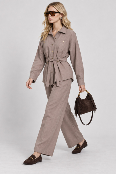Lovelyİstanbul Belted Premium Selection Suede Modal Suit Lby0085 Vi̇zon