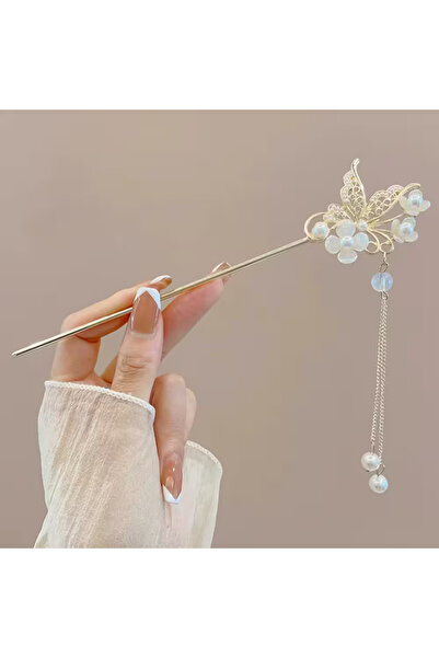 So Much Accesories Far Eastern Style Hair Stick with Butterfly and Pearl Tass...