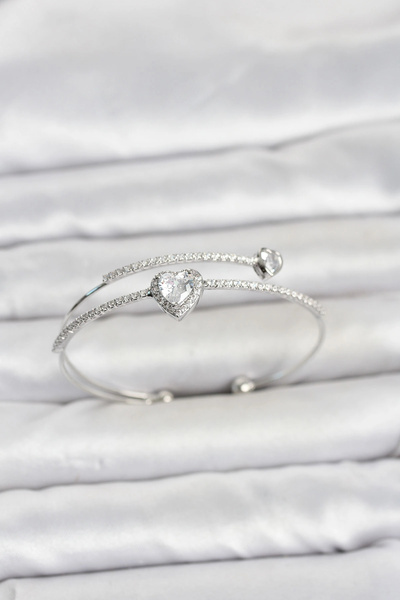 Lovesta Home Brass Silver Color Heart Model Zircon Stone Women's Bracelet Tj-...