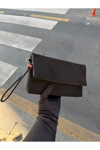 Mia Collection Simple Model Clutch Bag, Portfolio Bag, Handbag Suede Black