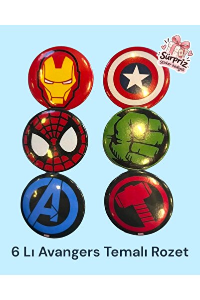 Tasarım Marvel Süper Kahraman Rozet Seti 6'lı – Iron Man, Captain America, Sp...