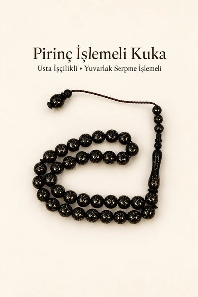 İlkbenaldim Usta İşçilikli Pirinç İşlemeli Kuka Tesbih – Yuvarlak Serpme İşlemeli