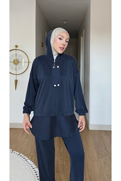 salisburys طقم مولي نيلي النسائي المريح ذو القلنسوة مع قطعة أمامية منفصلة