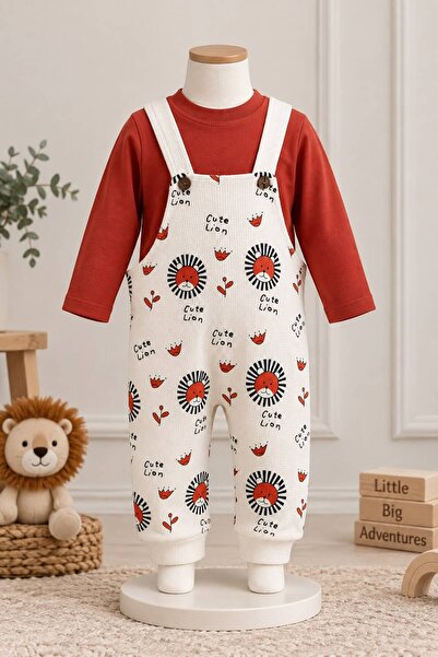 AduraKids Aslan desenli erkek bebek ikili salopet takım