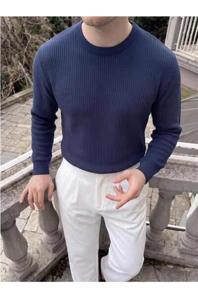 Gambocci Men's Crew Neck Knitwear Self-Striped Knitwear Sweater