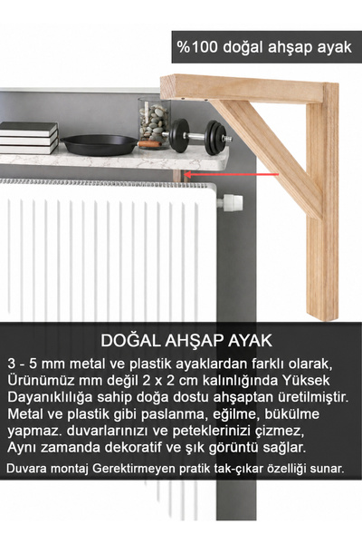 Zümra Ahşap Petek Üstü Raf Beyaz Mermer 16x120 cm