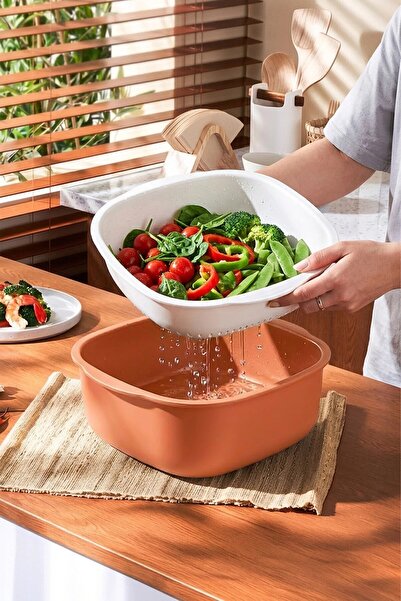 NESS HOME 2 Pieces 6 Liter Square Multi-Purpose Bowl with Strainer Basin