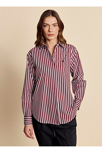BROOKS BROTHERS Bordo Kadın Regular Fit Çizgili Gömlek BBFW26FSH007