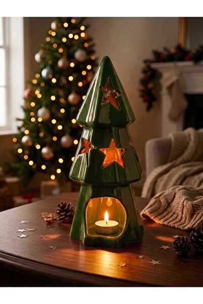 seda seramik Seramik Yılbaşı Ağacı Mumluk - Kırmızı, Yeşil Tealight Mum Yakma...