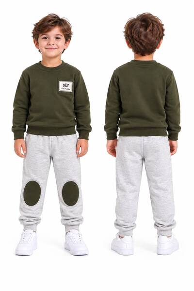 BY WORRN Erkek Cocuk Bisiklet Yaka Dizleri Yamalı Sweat Cepli 1-5 Yaş Basic E...