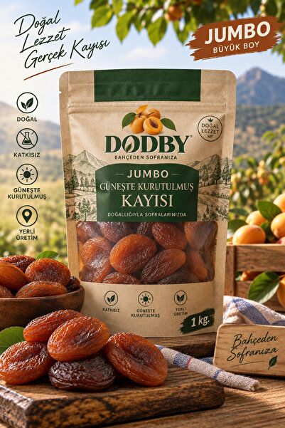 DODBY Orijinal Jumbo Gün Kurusu Kayısı 1 KG Bahçeden Sofraya Güneşte Kurutulm...