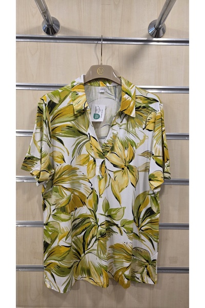 trendbysena Women's Combed Cotton Blouse Shirt Collar Leaf Pattern