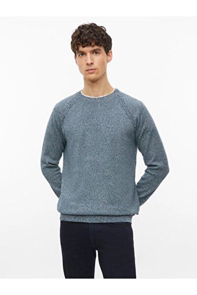 s.Oliver Men's Crew Neck Pullover, Cotton, Raglan Sleeves, Melange Blue