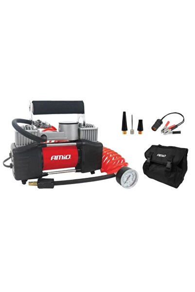 AMIO Compresor Aer Auto Acomp04, 12V, 10 Bar, 2 Cilindri, Furtun cu Manometru
