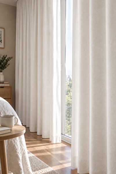 Karen Home Textile Kırık Beyaz Saten Güneşlik | Fon Veya Tül Fark Etmez, Her ...