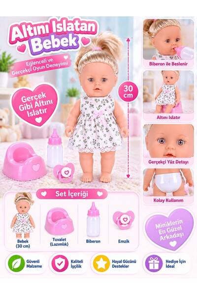 BYCEGU 30 Cm Altını Islatan Oyuncak Bebek – Biberonlu, Emzikli ve Lazımlıklı ...